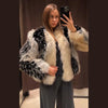 Street Faux Fur Panelled Women Short Coat Elegant O-neck Single Breasted Full Sleeve Female Outwear Winter Lady Jacket