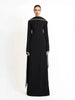High Neck Cape Sleeve Slim-Fit Maxi Dress Pearl Trim Solid Color Floor Length Modest Abaya Style Formal Occasion Women