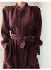 Spring Autumn Single Breasted Women's Shirt Dresses Sashes Stand Collar Korean Casual Straight Dress Female