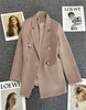 Blazer Coat Metal Buckle Small Suit Jacket Women Clothing Double Breasted Long Sleeve Office Lady Elegant Blazers