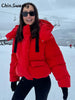 Warm Women's Hooded Cotton Padded Coats Loose Solid Stand Collar Full Sleeve Zipper Pockets Coat Autumn Winter Lady Outwear