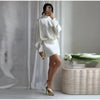 Elegant Satin Mini Dress For Women Scarf Collar Batwing Sleeve Waist Dress Lady Autumn Chic Party Evening Vestidos