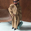 Casual Women Solid Loose Long Trench Coat with Belt Chic Stand Collar Double Breasted Oversize Long Jacket Autumn Outerwear