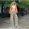 Printed Curved Wide Leg Denim Jeans High Waist Seam Detail Casual Women All-match Long Pants Autumn Chic Outfits