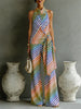 Women's Multicolor Diagonal Striped Palazzo Pants Loose Casual High Waist Wide Leg Trousers Bottoms