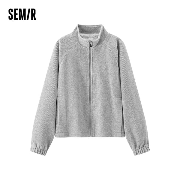 Women Jacket Chenille Texture Loose Raglan Sleeve Stand Collar Slim Look Autumn Casual Style Soft Outerwear