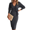 Maternity Womens Solid Color Jacquard V-Neck Knit Long Tight Sleeve Dress Belt Pregnancy Winter Women Sweater Clothes