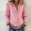 Retro Western Single Breaster Lapel Shirt Coat Woman Solid Suede Tassel Top Cardigan Autumn Long Sleeve Jacket Outerwear