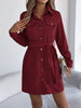 Autumn Winter Casual Solid Color Corduroy Women Dresses Elegant Single Breasted Long Sleeve Lace Up Mini Dress Khaki Black Red