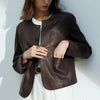 Women's Autumn Clothing European Sheepskin Casual O-Neck Single-Breasted Coffee Litchi Stria Genuine Leather Jacket