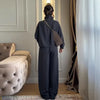 Casual Drawstring Women Outfit Chic Zipper Buttons Long Sleeve Stand Collar Female Coat Drape Wide Leg Pant Loose Streetwear Set