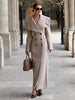 Women Oversized Lapel Woolen Long Coat Double Breasted Slim Waist Maxi Overcoat Elegant Autumn Winter Street Daily Outerwear