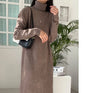 Autumn Winter Loose Turtleneck Women's Knitted Long Dresses Long Sleeve Vintage Straight A-line Dress Female