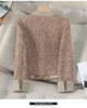 Korean Vintage Tweed Short Jackets Streetwear Slim Coat Spring Long Sleeve All-Match Wool Blend Elegant Blazer Jacket Female Top