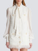 High Street FW Designer Women's Long Sleeve Feather Chiffon Bow Patchwork Tweed Dress