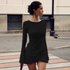 Flounced Edge Solid Elegant Bodycon Sheath Women Dresses O Neck Long Sleeve Outfits Sexy Club Female Vestidos