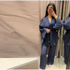 Casual Women Shirt Pant Set V-Neck Lace Up Loose Long Sleeve Top Wide Leg Trousers Suit Spring Autumn Chic Lady Outfits