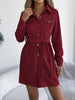 Autumn Winter Casual Solid Color Corduroy Women Dresses Elegant Single Breasted Long Sleeve Lace Up Mini Dress Khaki Black Red