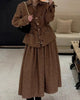 Female Elegant Turndown Collar Sequin Tweed Jacket Sets Belt Single Breasted Autumn Coat Two-Piece Set Mid-Calf Skirts Outfits