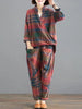 2 Piece Sets Women Casual Pants Suits Autumn Vintage Style Plaid Pattern Loose Female Tops And Harem Pants D405
