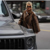 Women's Dark Brown Faux Fur Long Overcoat Single Breasted Fleece Long Trench Coat Winter Fluffy Plush Warm Thicken Outerwear