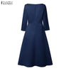 Elegant Satin Black Party Midi Dresses Women's Boatneck 3/4 Sleeve Fit and Flare A-Line Dress Wedding Guest Woman Clothes