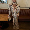 Retro Elegant Satin Polka Dots V Neck Maxi Dress Suit Women Ribbon Lace Full Sleeve Puff Sleeve Waist Cinched Long Dresses
