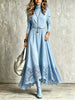 Women Vintage Boho Turtleneck Long Sleeve Maxi Dress Lace Hem Sashes Waist Flowy Long Dress Fall Winter Elegant Ladies Robe