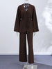 Women's Trousers Sets V-neck Crinkle Wave Texture Lace Up Tops High Waist Straight Trousers Street Office Lady Partywear