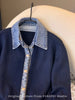 High-Quality Korean Denim Shirt Collar Stitching Fake Two-piece Sweater Women Cardigan Chic Knitted Coat Female Tops