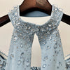 Designer Women's Party Gown With Detachable Cape Diamonds Beaded Embellishments Long Dress