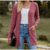 Autumn Women's Milled Pit Stripe V-Neck Solid Colour Button Long Sleeve Ladies Casual Extensions Cardigan Jacket Coat