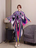Pleated Printting Batwing Sleeve Dress For Women Spring Autumn Chic V-Neck Loose Famale Clothing 2DB4541