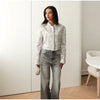 Floral Print Stand Collar Blazer Coat Women Asymmetric Placket Chest Pocket Padded Shoulder Outwear Long Sleeve Suit Jacket