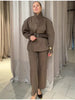 Lady Black Pinstripe Two Piece Suit Belted Wrap Long Sleeves Blazer Wide Leg Pants Sets Autumn Chic Formal Business Set