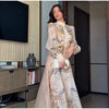 Floral Print Women Dress Button Down Mock Neck Maxi Dresses Long Lantern Sleeve A-Line Waist Belt Flared Hem Elegant Streetwear
