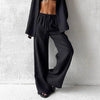 Casual Oversized White Solid Wide Leg Pants Women Elastic High Waist Pocket Baggy Sweatpant Office Lady Commute Trousers