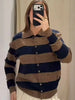 Spring Women Vintage Knitted Cardigan Top Long Sleeve Single Breasted Lapel Striped Sweater Casual Office Lady Chic Knit Coat