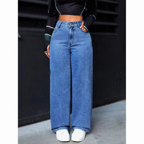 High Waist Wide Leg Jeans Women Vintage Washed Loose Straight Denim Pants Streetwear Casual Baggy