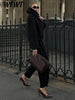 Black Stand Collar Woolen Coats Women's High Street Buttons Full Sleeve Short Overcoats Autumn Female Solid Outwear