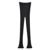 American Retro Wood Ears Cuff Ribbed Knitting Flare Pants Woman High Waist Stretch Slim Skinny Trousers Legging Bottom