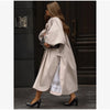 Women's Brown Stand Up Collar Long Long Trench Coat Lantern Sleeve Side Slit Loose Windbreaker Spring Autumn Coat
