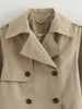 Autumn Women Solid Cropped Trench Coat Vintage Double Breasted Long Sleeve Short Jacket Lapel Collar Windbreaker