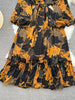 Spring Autumn Women's Long Sleeved Dress Temperament Loose Large Size Lace Up Printed Long Dress Female C329