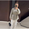 Causal Long Sleeved Grid Female Jacket Drawstring Tight Loose Women's Trench Collar Single Breasted Pocket Outerwear