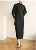 Pleated Half High Collar Batwing Sleeve Women's Dress Chic Elastic Loose Casual Famale Clothes 2DB4324