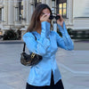 Elegant Women's Shoulder Pads Blazer Skirt Sets Slim Lapel Full Sleeve Waist Cinched Coats Mini Skirts Autumn Lady Outfits