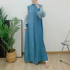 Yudx Purple Pleated High Neck Maxi Evening Dress, Ruffle Sleeve Women's Wedding Guest Ramadan Party Dress