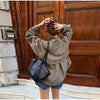 Turtleneck Short Checkered Coat Women Double Breasted Long Sleeve Outerwear Autumn Lady Daily Casual Jacket