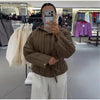 Floral Print Zip Button Stand Collar Quilted Jacket Drawstring Waist Oversized Autumn Women Coat Casual Chic Lady Outerwear